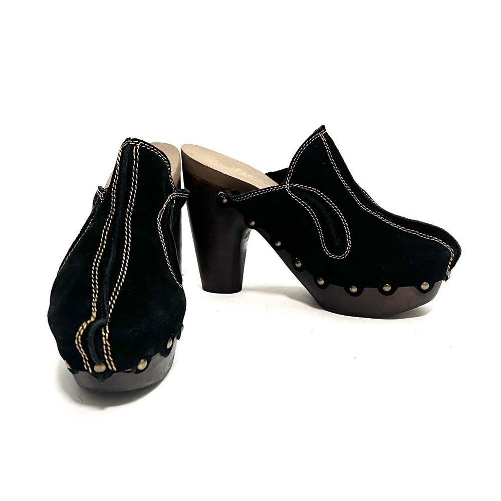 Vintage 1990s black suede wooden platform slip on clogs - Picture 4 of 8
